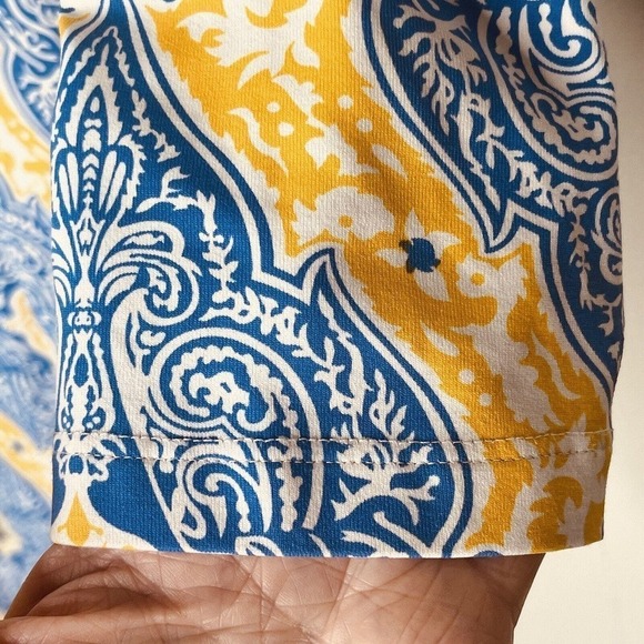 J. McLaughlin Women's Size M Dress Catalina Cloth Stretch Yellow Blue Damask - Picture 4 of 9